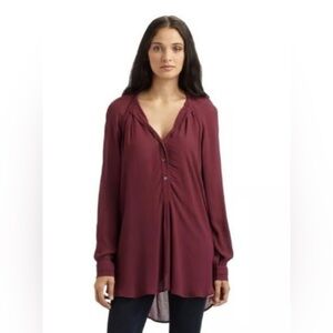 BCBG MAX AZRIA S Burgundy Bordeaux Tunic Top Dress Rayon Crepe Relaxed R $198